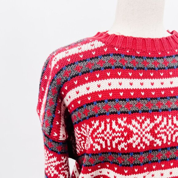 Vintage Eddie Bauer 100% Cotton Red Mix Pattern Sweater - L - Picture 6 of 7